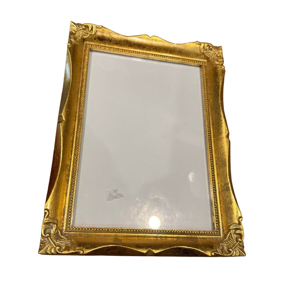 Vintage Ornate Wood Picture Frame Gold Painted 5x7 (4.75x6.75) Size Standing